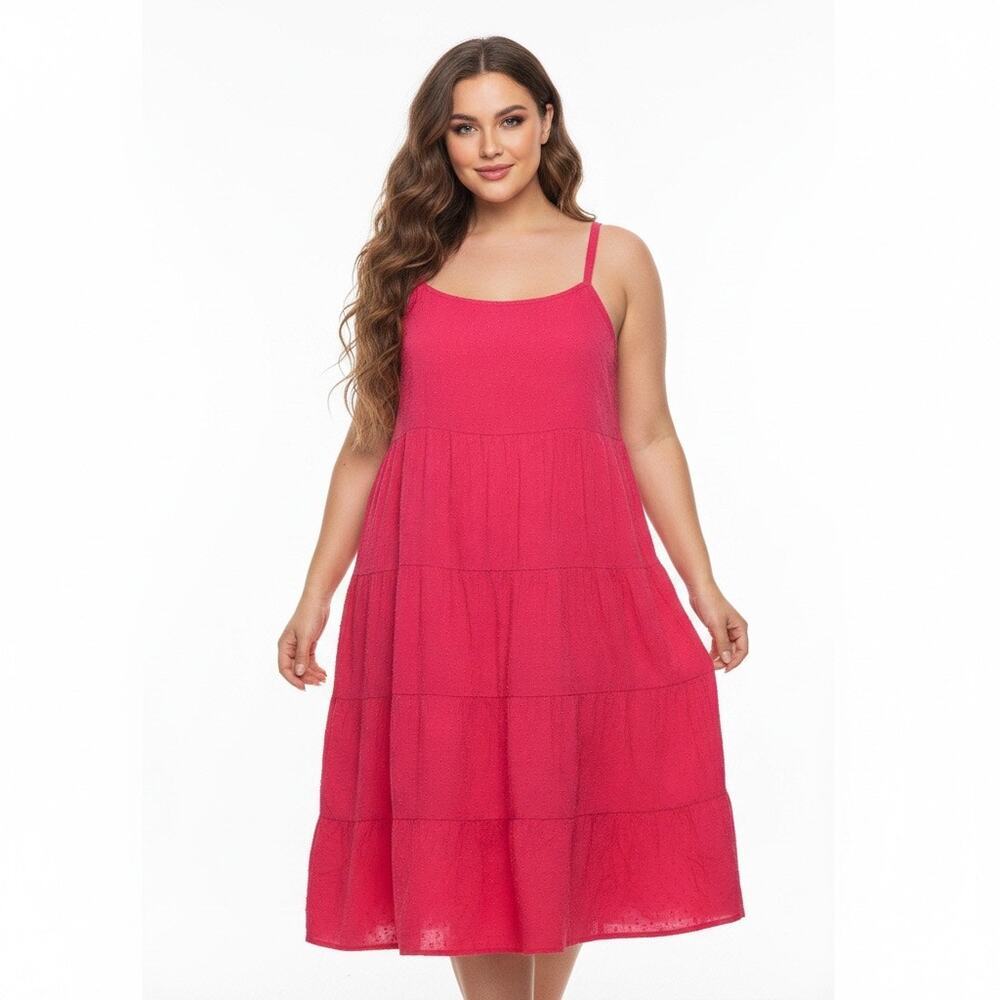 NWT Old Navy 4X Fushcia Pink Swiss Dot Tiered Cami Midi Dress Plus Size Vacation